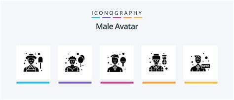 Male Avatar Glyph 5 Icon Pack Including Media Anchor Man Man Pilot