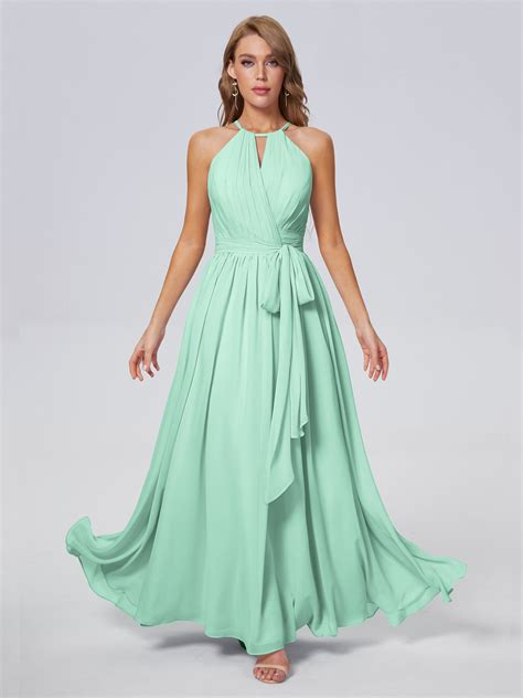 Amy Gorgeous Halter Chiffon Long Bridesmaid Dresses Robe De