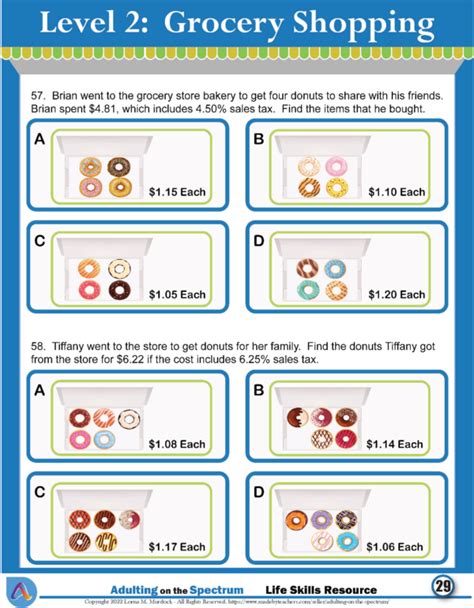 Level 2 Grocery Shopping Money Math No Prep Independent Living Skills