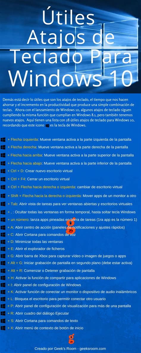 Atajos De Teclado Imprescindibles Para Windows 10 Infografia Eroppa