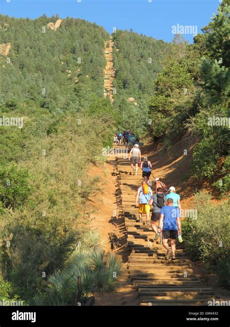 Hikers Climb The Incline Manitou Springs Colorado Stock Photo Alamy