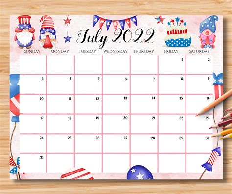 Editable July 2022 Calendar Usa Independence Day 2022 Etsy