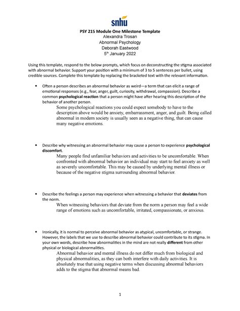 Psy Module One Milestone Snhu Psy Module One Milestone