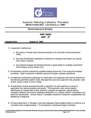 Fillable Online Anatomic Pathology Laboatory Procedure The Pathology