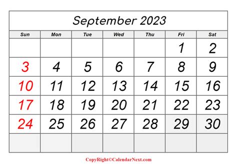 September 2023 Calendar PDF | Calendar Next