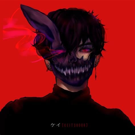 A Drawing Of A Person With Black Hair And Purple Makeup Wearing A Creepy Mask