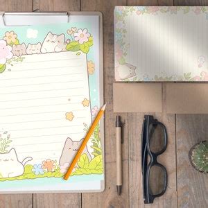 Kawaii Cats Stationary Printable Kawaii Pages Pastel Lined Pages Cute