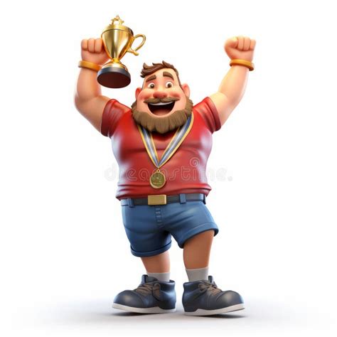 3d Champ Celebrating Victory With Trophy Photorealistic Cartoon