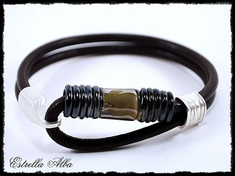 LOOP Pulsera Para Hombre Con Doble Cuero Con Pieza Cilindro De Vidrio