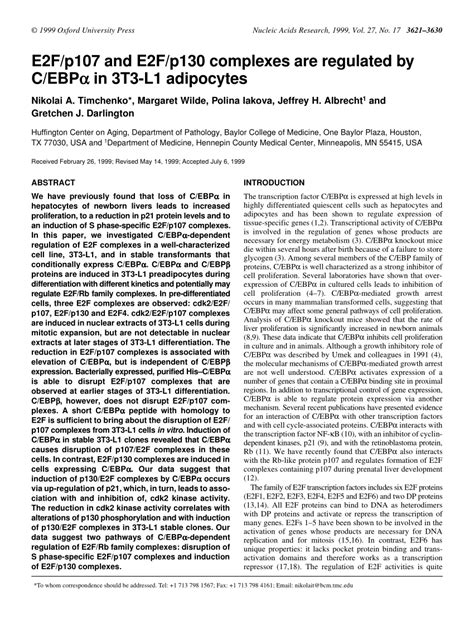 Pdf E F P And E F P Complexes Are Regulated By C Ebpalpha In