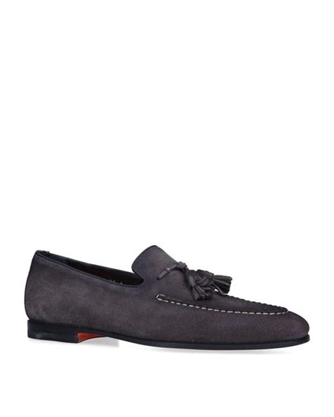 Santoni Suede Carlos Tassel Loafers In Grey Gray For Men Lyst