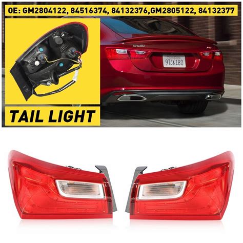 2X Outer Tail Light For Chevrolet Malibu XL 2016 2020 Rear Brake Stop