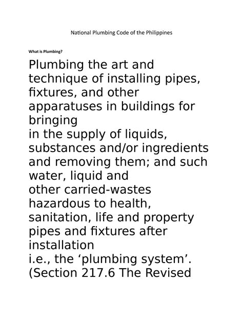 National Plumbing Code Of The Philippines The ‘plumbing System