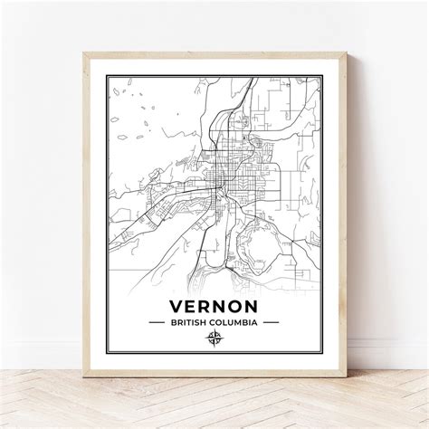 Vernon Map Print Map of Vernon British Columbia Black & White Digital ...