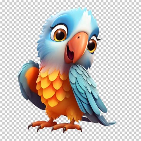 Premium Psd Cute Cartoon Parrot Isolated On Transparent Background