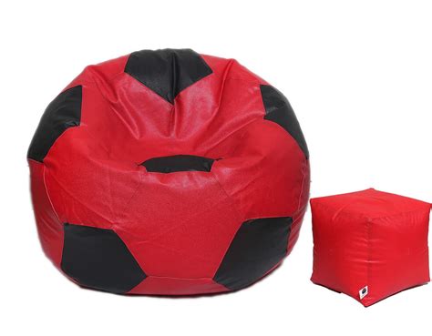 AUTARKY Leatherette Football Shape Bean Bag And Puffy Cover Set Of 2