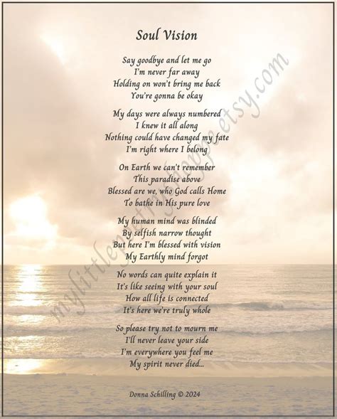 Soul Vision Sympathy Poem Remembrance Poem Funeral Poem Bereavement