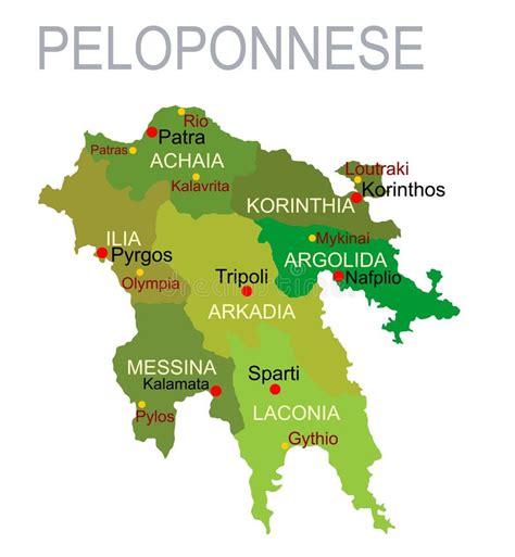 Peloponnese Vector Map Vector Silhouette Illustration Isolated On White
