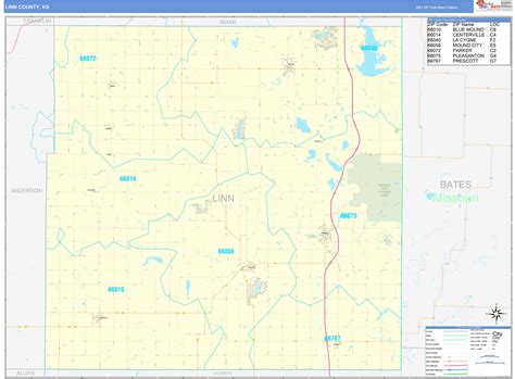 Linn County Ks Zip Code Wall Map Basic Style By Marketmaps Mapsales