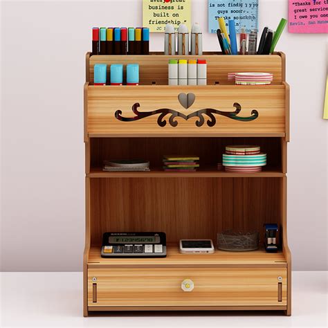 Wooden Desk Organizer Multi-Functional DIY Pen Holder Box Cell Phone ...