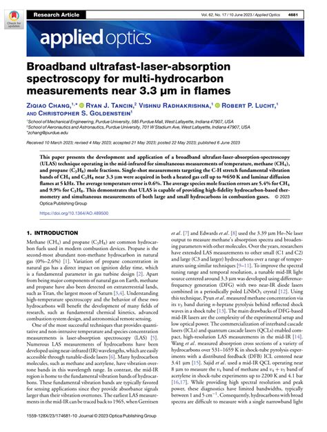 Broadband Ultrafast Laser Absorption Spectroscopy For Multi Hydrocarbon