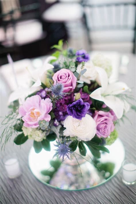 Low Purple and White Centerpieces