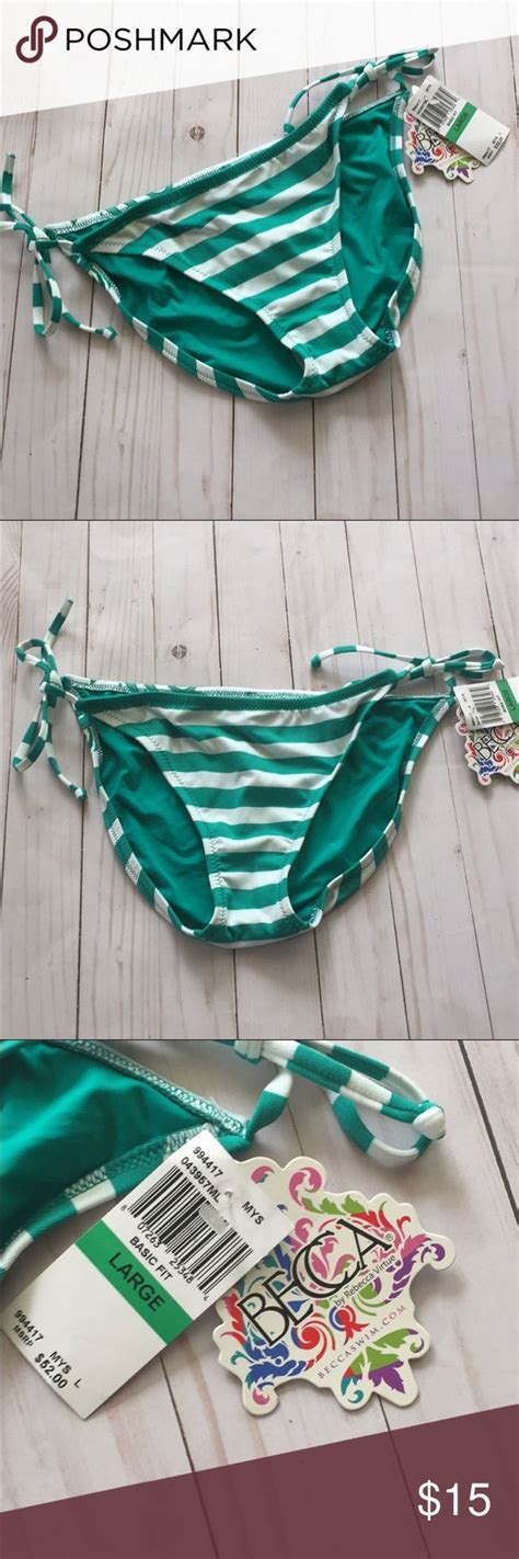 Nwt Becca Rebecca Virtue Striped Bikini Bottom L Stripe Bikini Bottom