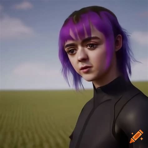 Image Of Maisie Williams In A Purple Sci Fi Jumpsuit Walking In An