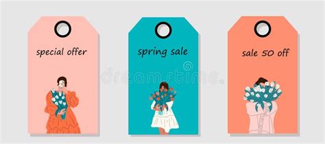 Labels With Nude Woman With Flowers Growing From Chest Spring Sale Stock Vector Illustration