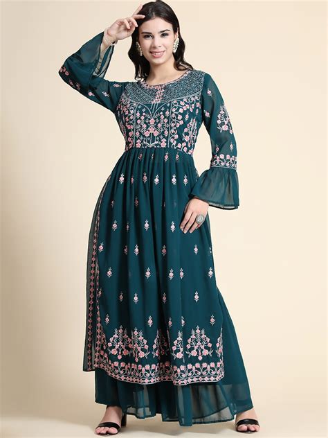 Buy KALINI Women Green Floral Embroidered Kurta With Sharara Kurta