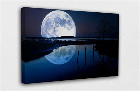 Full Moon In A Beach Canvas Wall Art Design Poster Print Etsy