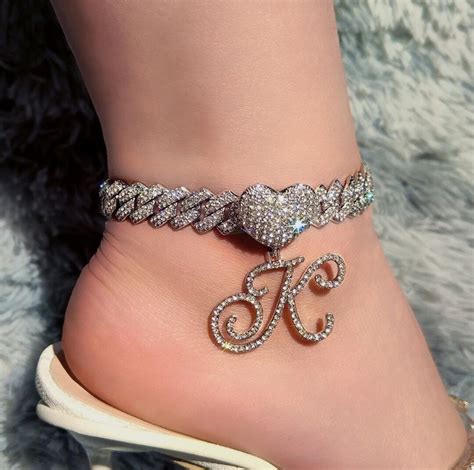 Cuban Chain Initial Anklet Iced Cuban Link Ankle Bracelet Etsy