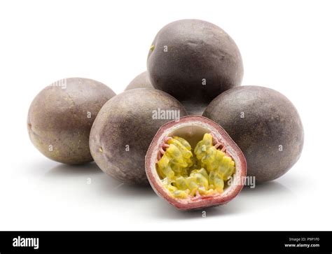 Passion Fruits Isolated On White Background Heap Of Whole And One