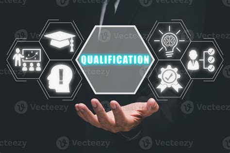 Qualification concept, Person hand holding qualification icon on ... 