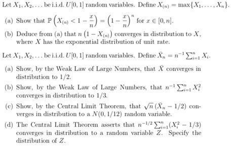 Solved Let X1 X2 Be I I D U 0 1 Random Variables Chegg