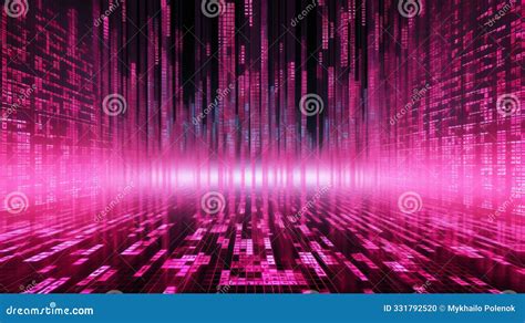 Abstract Pink Digital Matrix Background With Digit Streams Neural