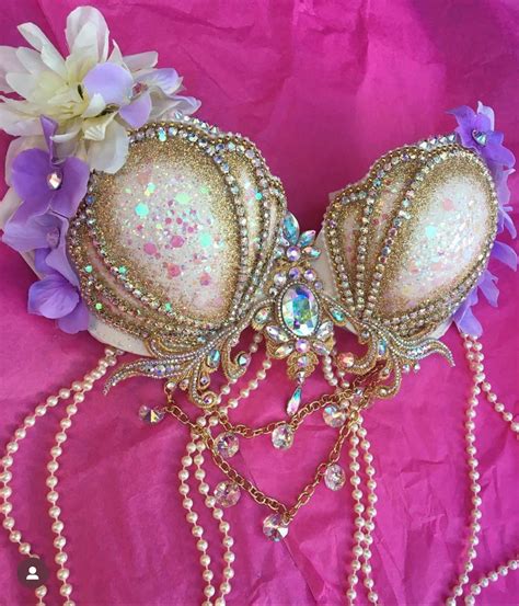 Gold Glitter Mermaid Bra Lavender Gold With Iridescent Accents Gold Glitter Shells With Lavender