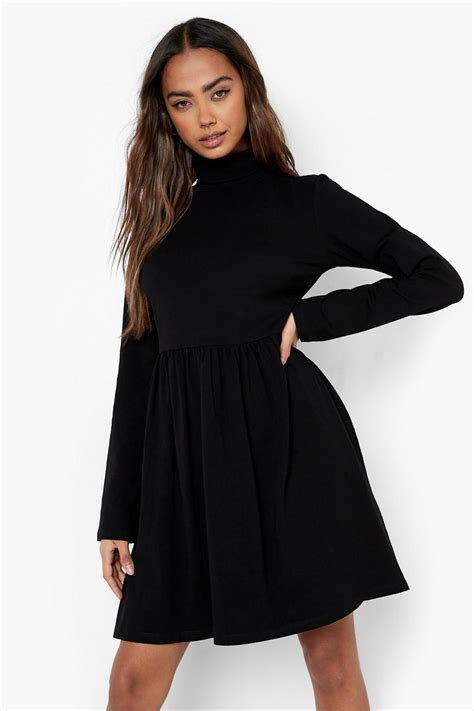 Womens Basic Roll Neck Long Sleeve Skater Dress Boohoo Uk