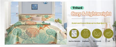 Amazon Tritard 3 Piece Coastal Quilt Sets King Size Reversible