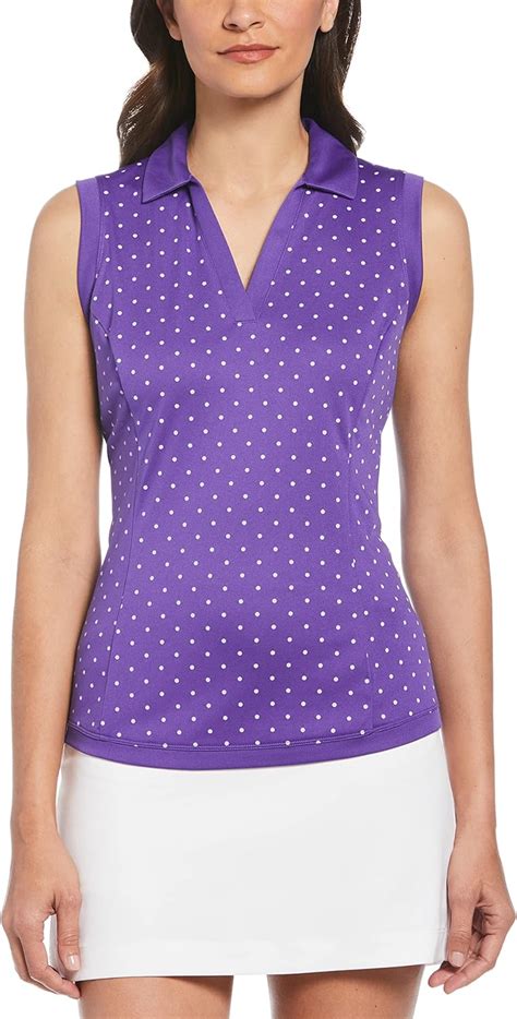 Pga Tour Womens Polka Dot Printed Sleeveless Golf Polo