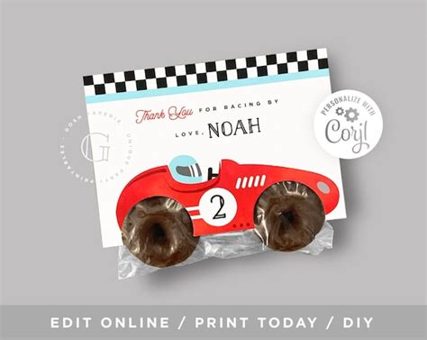 Racing Car Favors, Racing Car Snack Bag, Donut Bag, Two, Formula 1 Invitation, Cars Birthday ...