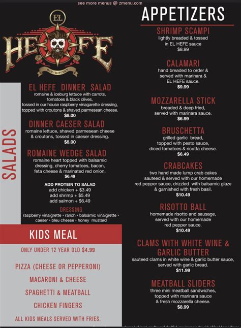 Online Menu Of El Hefe Restaurant Dover Ohio Zmenu