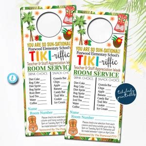 Beach Theme Room Service Door Hanger Teacher Staff Appreciation Week