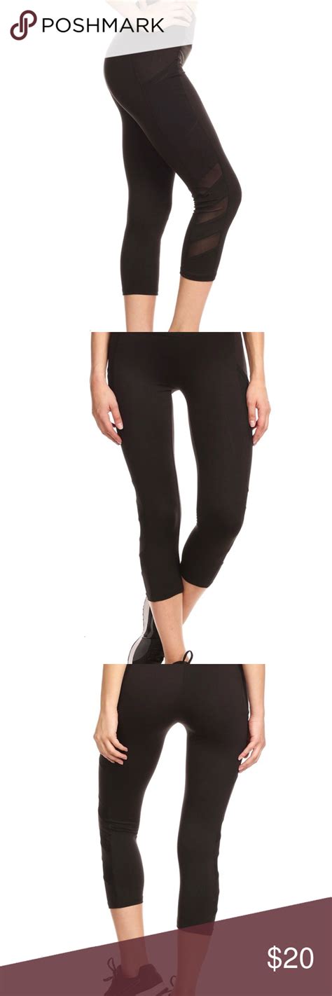 Womens Black Capri Leggings With Mesh Pocket Black Capri Leggings