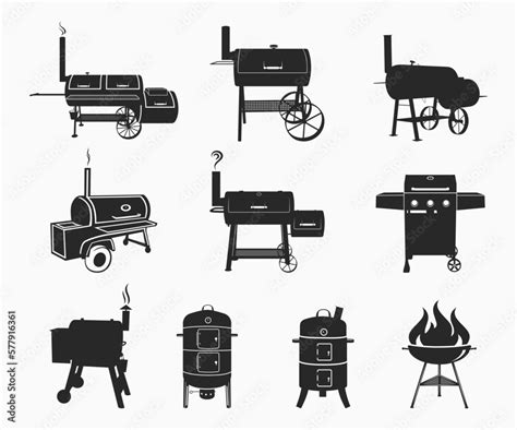 Grill BBQ Icon Silhouette Set Charcoal Grills Gas Grills And Wood