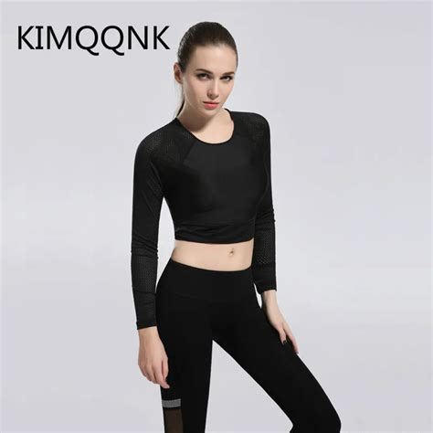 Women Sports Mesh Breathable Long Sleeve Yoga Shirt Fitness Gym Running