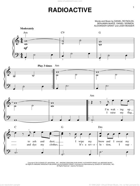 Radioactive Sheet Music Easy For Piano Solo Pdf Interactive