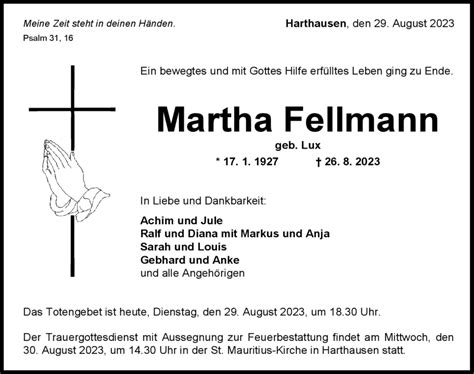 Traueranzeigen von Martha Fellmann Schwarzwälder Bote Trauer