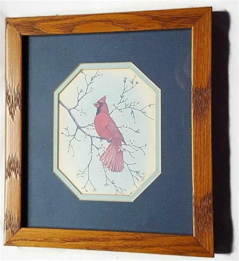 Vintage Cardinal Print In Wood Frame About 7 34 X 8 12 Inch