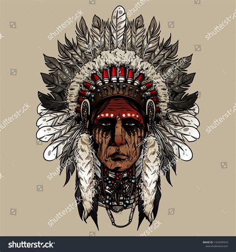 Native American Indian Old Man Face Vector De Stock Libre De Regalías 1163395918 Shutterstock